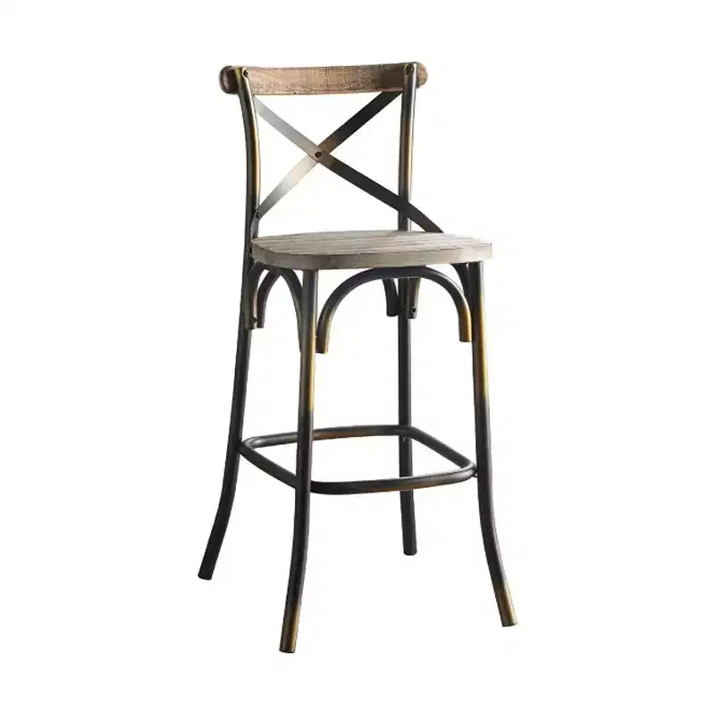 Metal and Wood Bar Chair with X-Shape Backrest