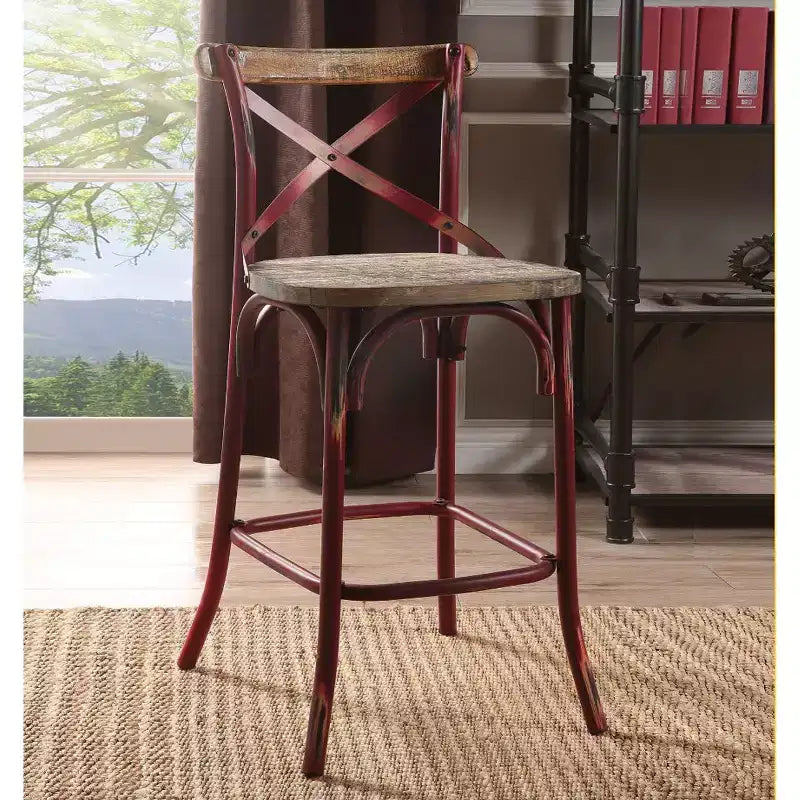 Chaise de bar en métal et bois avec dossier en X