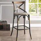 Chaise de bar en métal et bois avec dossier en X