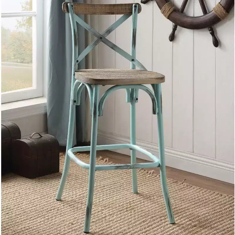 Chaise de bar en métal et bois avec dossier en X