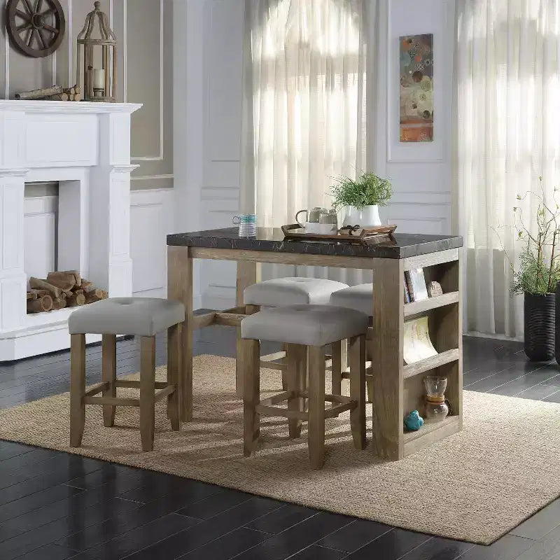 Lot de 2 tabourets de bar carrés Simple Relax gris et chêne