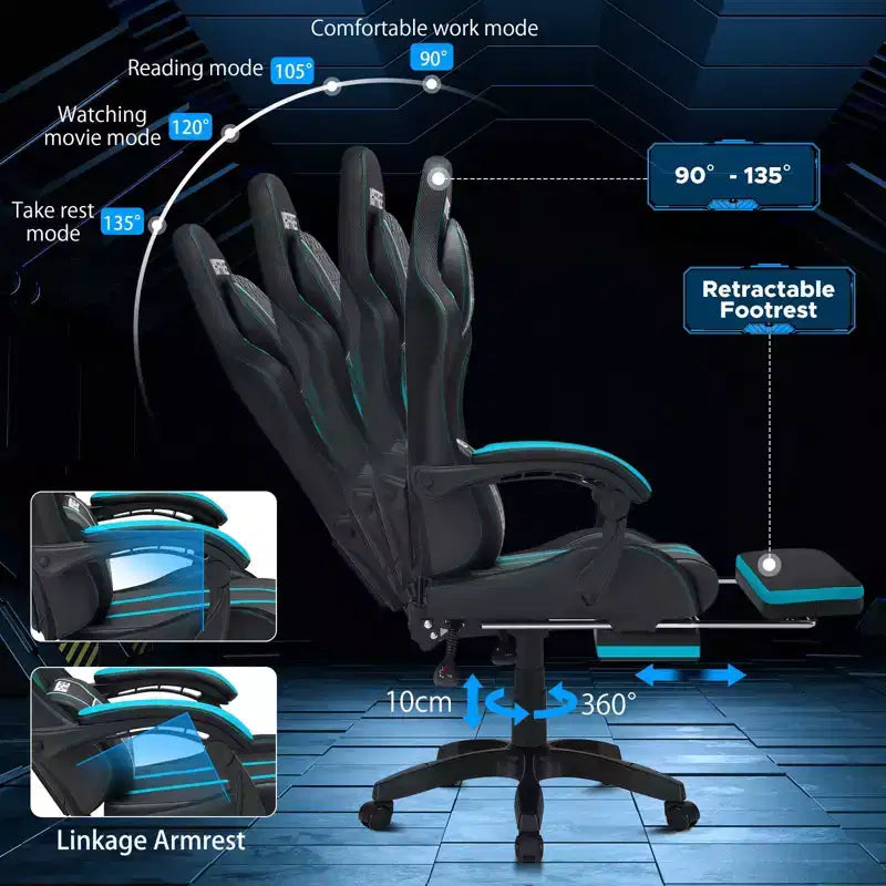 Fauteuil de massage et de jeu extra-large Hoffree, Fauteuil de bureau ergonomique pour PC avec repose-pieds et réglable