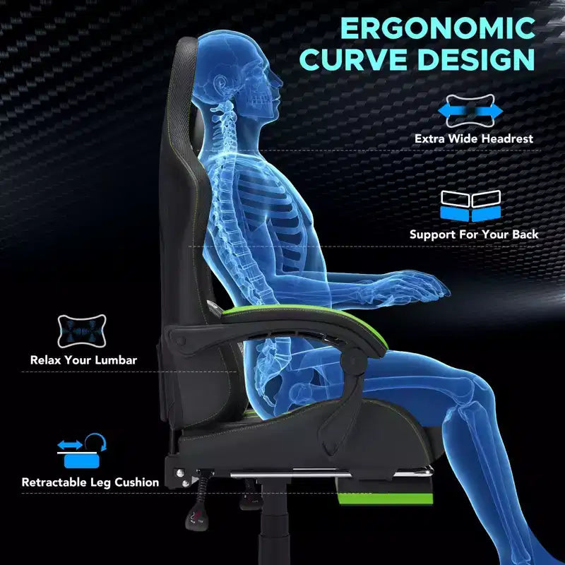 Fauteuil de massage et de jeu extra-large Hoffree, Fauteuil de bureau ergonomique pour PC avec repose-pieds et réglable