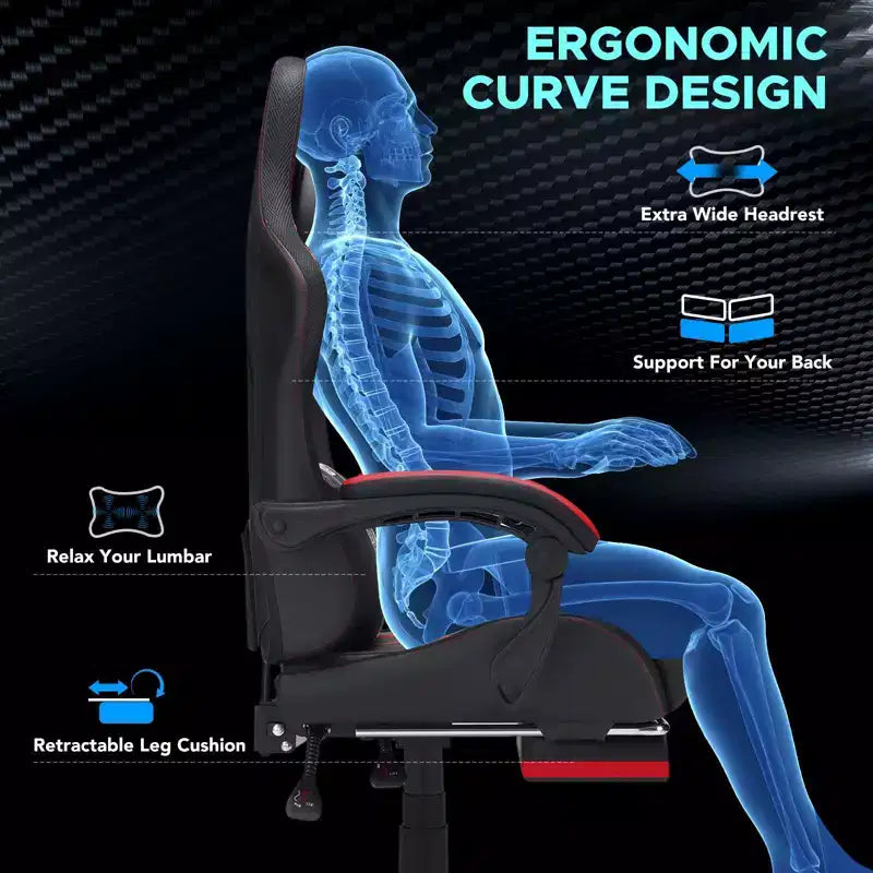 Fauteuil de massage et de jeu extra-large Hoffree, Fauteuil de bureau ergonomique pour PC avec repose-pieds et réglable