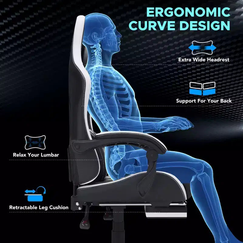 Fauteuil de massage et de jeu extra-large Hoffree, Fauteuil de bureau ergonomique pour PC avec repose-pieds et réglable