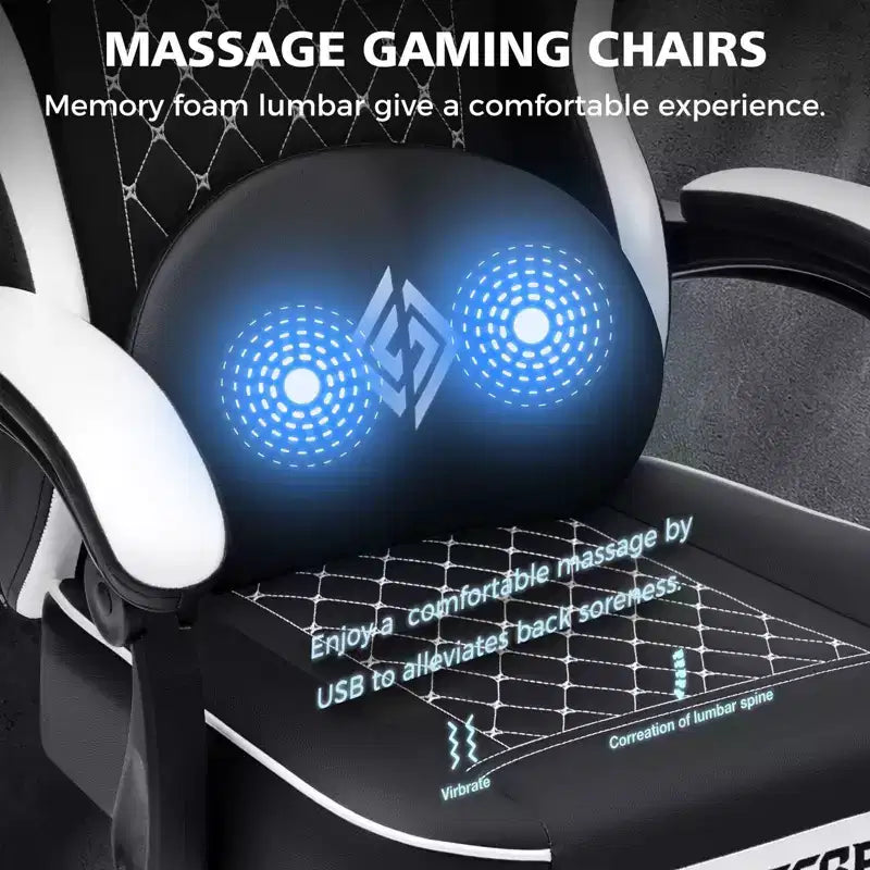 Fauteuil de jeu de massage en cuir Hoffree, chaise de bureau ergonomique pour PC avec repose-pieds et réglable