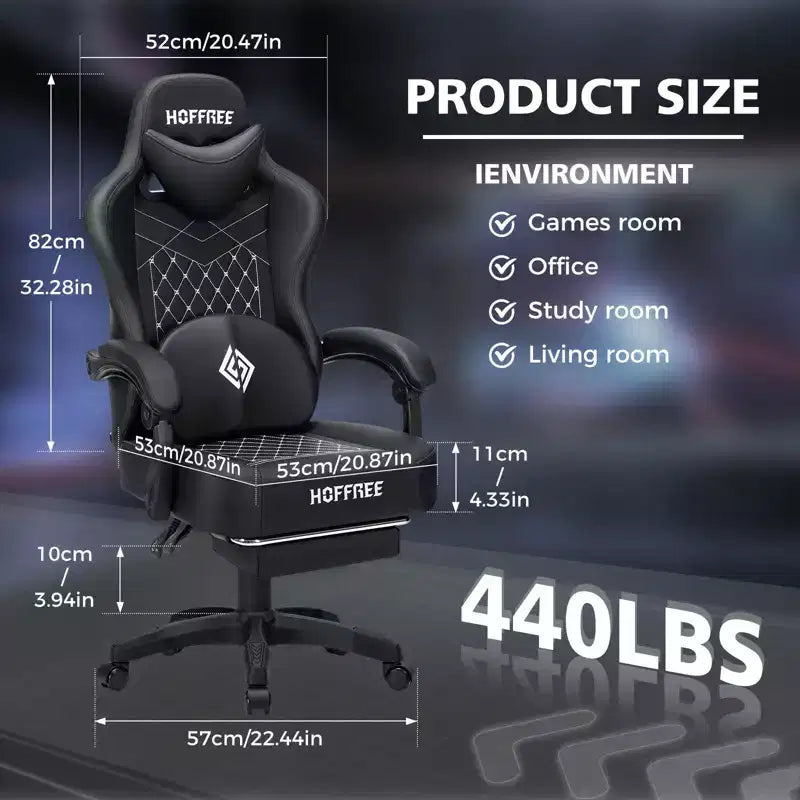 Fauteuil de jeu de massage en cuir Hoffree, chaise de bureau ergonomique pour PC avec repose-pieds et réglable