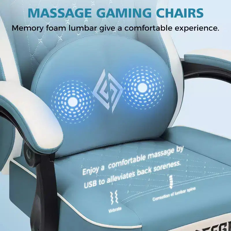 Fauteuil de jeu de massage en cuir Hoffree, chaise de bureau ergonomique pour PC avec repose-pieds et réglable