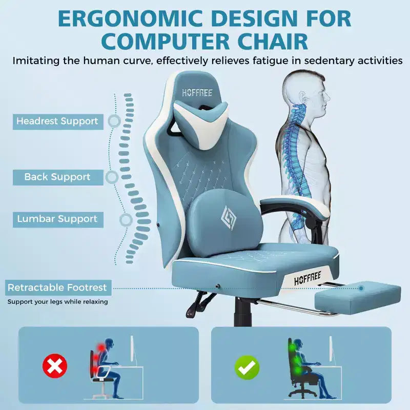 Fauteuil de jeu de massage en cuir Hoffree, chaise de bureau ergonomique pour PC avec repose-pieds et réglable