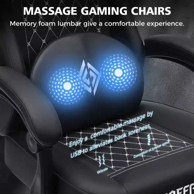 Fauteuil de jeu de massage en cuir Hoffree, chaise de bureau ergonomique pour PC avec repose-pieds et réglable