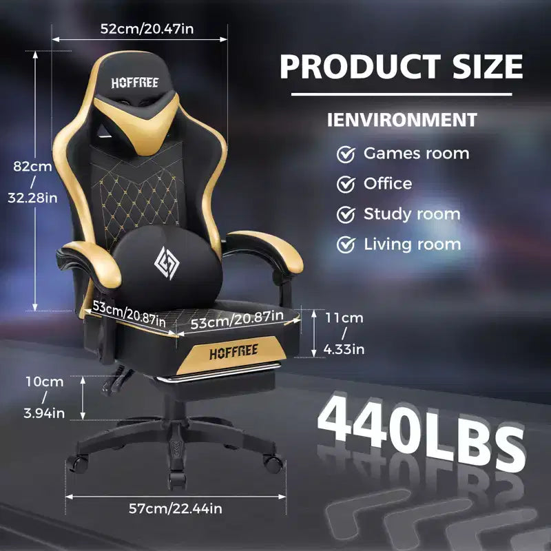 Fauteuil de jeu de massage en cuir Hoffree, chaise de bureau ergonomique pour PC avec repose-pieds et réglable