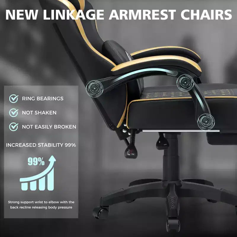 Fauteuil de jeu de massage en cuir Hoffree, chaise de bureau ergonomique pour PC avec repose-pieds et réglable