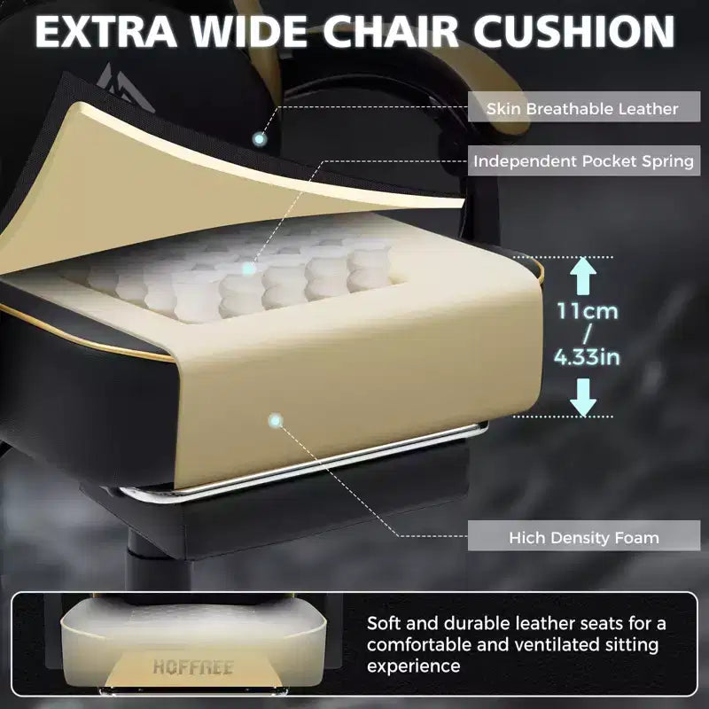 Fauteuil de jeu de massage en cuir Hoffree, chaise de bureau ergonomique pour PC avec repose-pieds et réglable