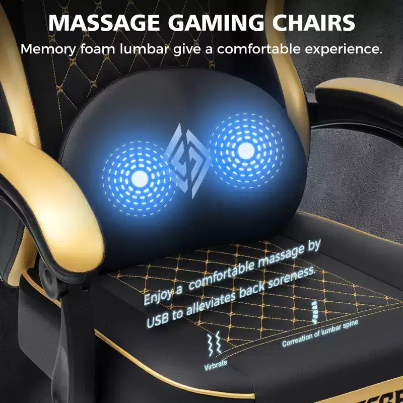 Fauteuil de jeu de massage en cuir Hoffree, chaise de bureau ergonomique pour PC avec repose-pieds et réglable