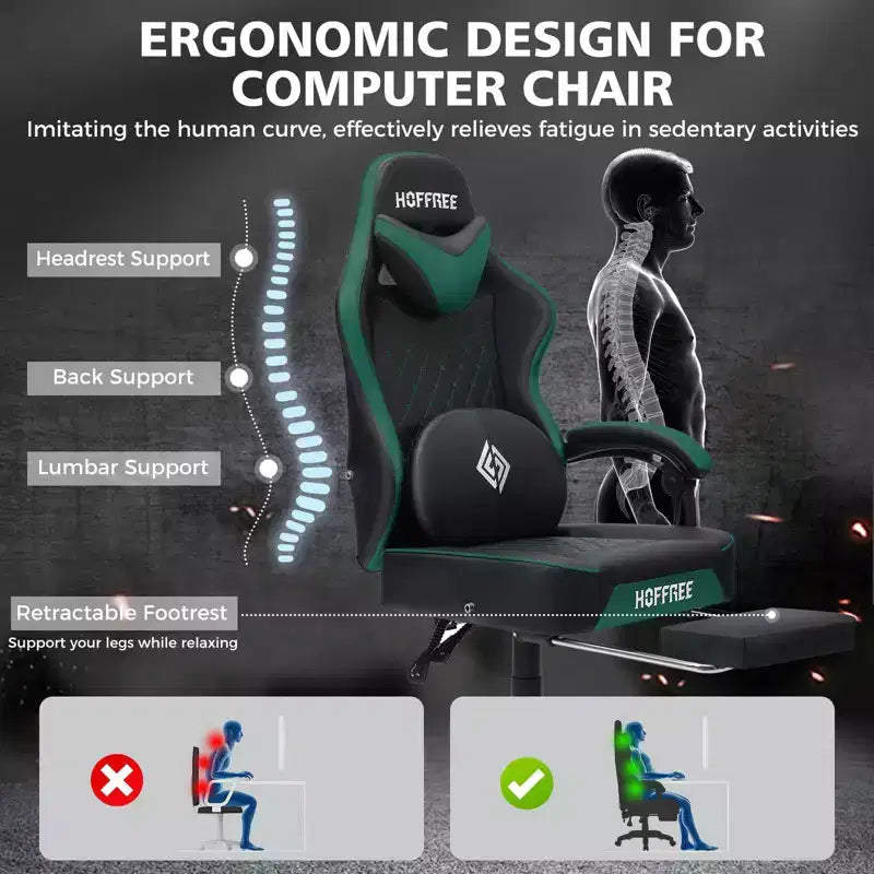 Fauteuil de jeu de massage en cuir Hoffree, chaise de bureau ergonomique pour PC avec repose-pieds et réglable