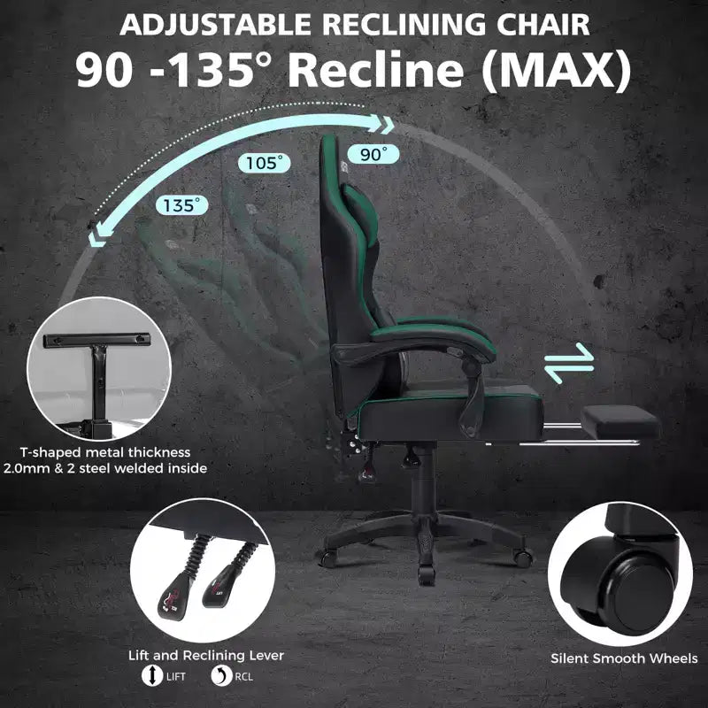 Fauteuil de jeu de massage en cuir Hoffree, chaise de bureau ergonomique pour PC avec repose-pieds et réglable