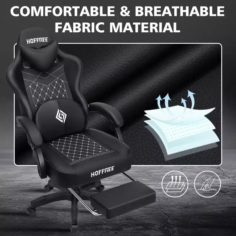 Fauteuil de jeu de massage en cuir Hoffree, chaise de bureau ergonomique pour PC avec repose-pieds et réglable