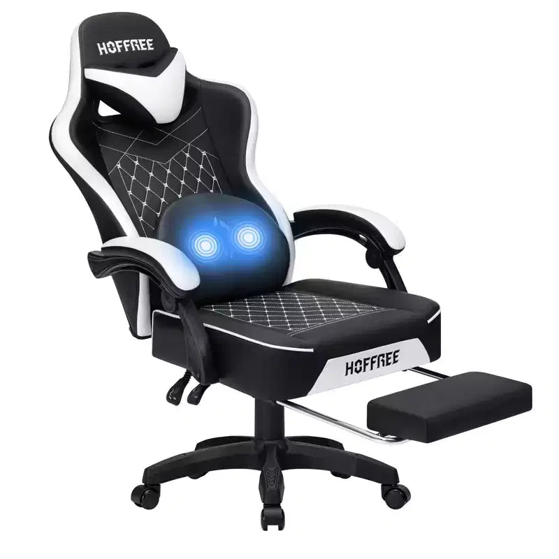 Fauteuil de jeu de massage en cuir Hoffree, chaise de bureau ergonomique pour PC avec repose-pieds et réglable