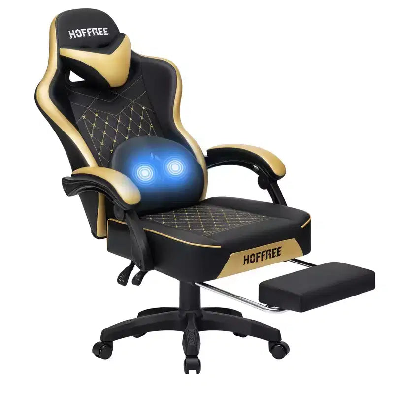 Fauteuil de jeu de massage en cuir Hoffree, chaise de bureau ergonomique pour PC avec repose-pieds et réglable
