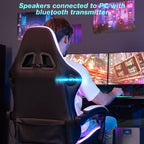 Chaise de jeu massante extra large Hoffree, chaise de bureau PC ergonomique avec haut-parleur Bluetooth et lumière RVB