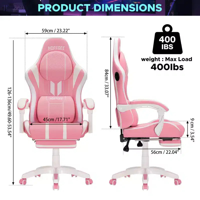 Chaise de jeu massante extra large Hoffree, chaise de bureau PC ergonomique avec haut-parleur Bluetooth et lumière RVB