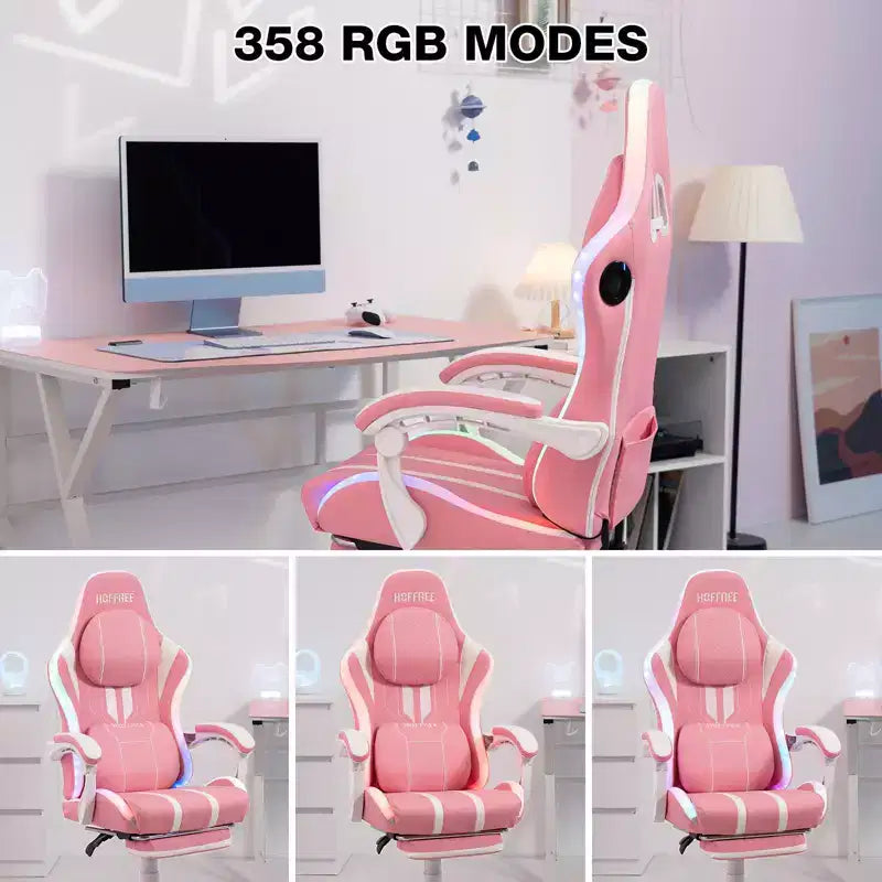 Chaise de jeu massante extra large Hoffree, chaise de bureau PC ergonomique avec haut-parleur Bluetooth et lumière RVB