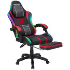 Chaise de jeu massante extra large Hoffree, chaise de bureau PC ergonomique avec haut-parleur Bluetooth et lumière RVB