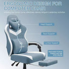 Chaise de jeu massante Hoffree en tissu respirant Chaise de bureau PC ergonomique avec repose-pieds et réglable