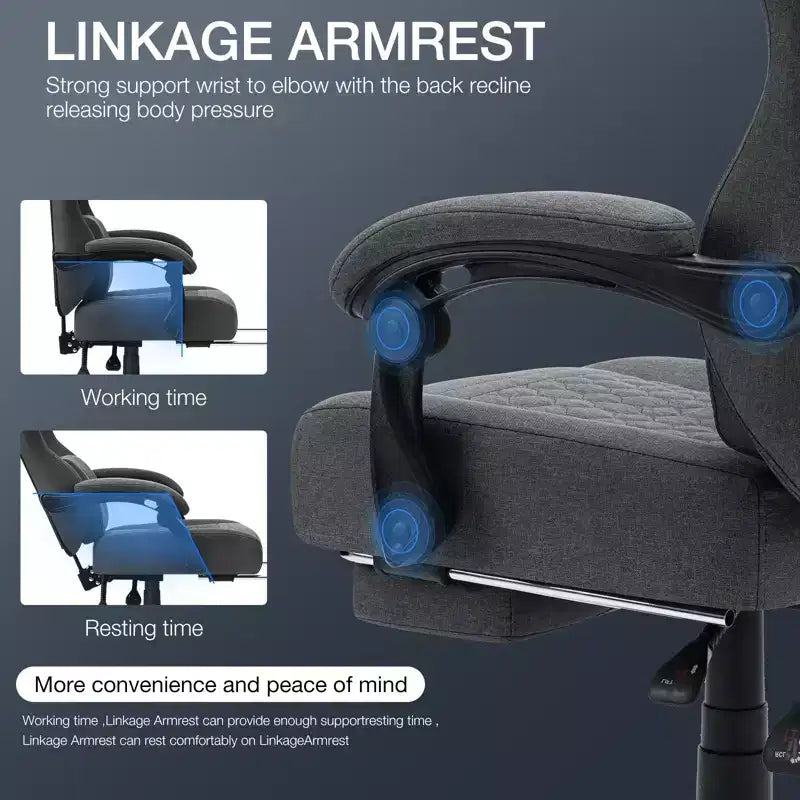 Chaise de jeu massante Hoffree en tissu respirant Chaise de bureau PC ergonomique avec repose-pieds et réglable