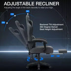 Chaise de jeu massante Hoffree en tissu respirant Chaise de bureau PC ergonomique avec repose-pieds et réglable
