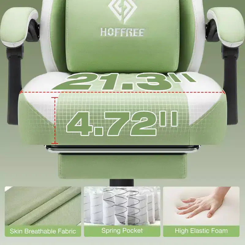 Chaise de jeu massante Hoffree en tissu respirant Chaise de bureau PC ergonomique avec repose-pieds et réglable