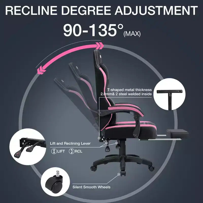 Chaise de jeu massante Hoffree en tissu respirant Chaise de bureau PC ergonomique avec repose-pieds et réglable