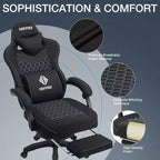 Chaise de jeu massante Hoffree en tissu respirant Chaise de bureau PC ergonomique avec repose-pieds et réglable