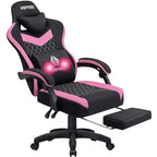 Chaise de jeu massante Hoffree en tissu respirant Chaise de bureau PC ergonomique avec repose-pieds et réglable