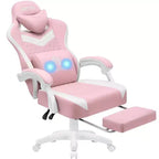 Chaise de jeu massante Hoffree en tissu respirant Chaise de bureau PC ergonomique avec repose-pieds et réglable