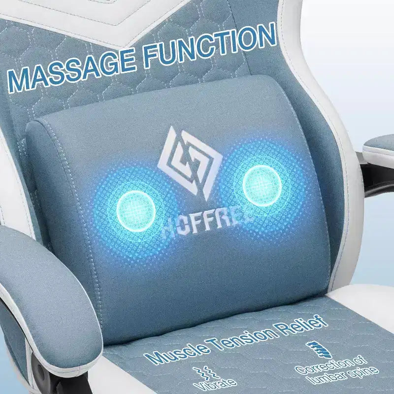 Hoffree Chaise de massage de jeu en tissu respirant Chaise de bureau PC ergonomique avec haut-parleur Bluetooth et repose-pieds