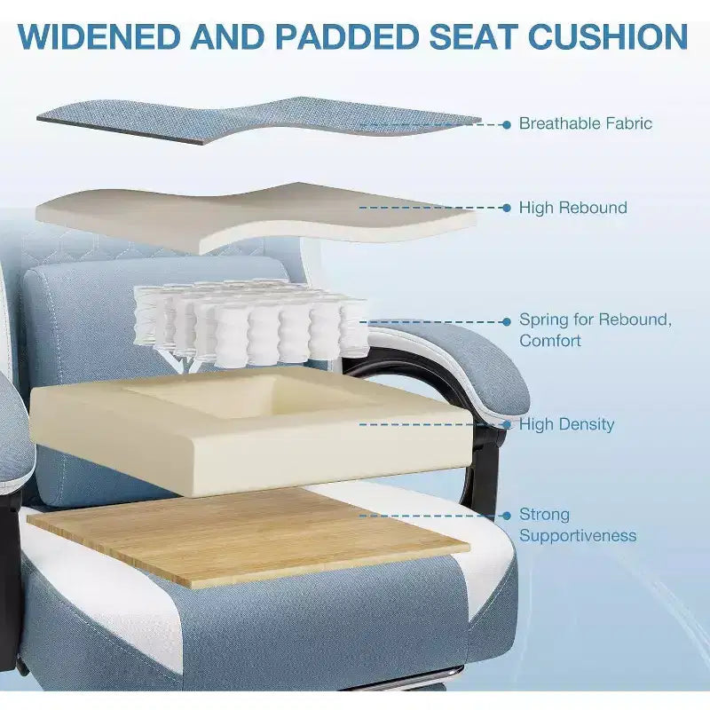 Hoffree Chaise de massage de jeu en tissu respirant Chaise de bureau PC ergonomique avec haut-parleur Bluetooth et repose-pieds