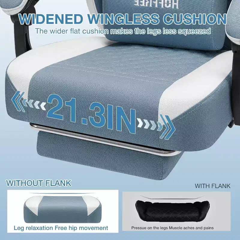 Hoffree Chaise de massage de jeu en tissu respirant Chaise de bureau PC ergonomique avec haut-parleur Bluetooth et repose-pieds