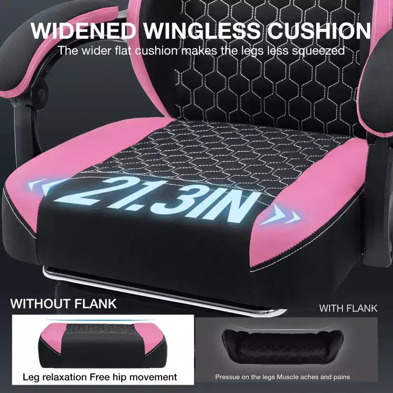 Hoffree Chaise de massage de jeu en tissu respirant Chaise de bureau PC ergonomique avec haut-parleur Bluetooth et repose-pieds