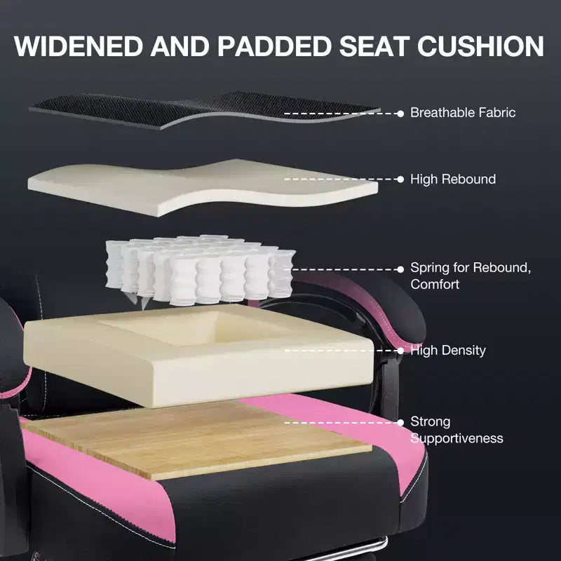 Hoffree Chaise de massage de jeu en tissu respirant Chaise de bureau PC ergonomique avec haut-parleur Bluetooth et repose-pieds