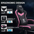 Hoffree Chaise de massage de jeu en tissu respirant Chaise de bureau PC ergonomique avec haut-parleur Bluetooth et repose-pieds
