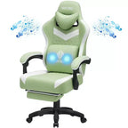 Hoffree Chaise de massage de jeu en tissu respirant Chaise de bureau PC ergonomique avec haut-parleur Bluetooth et repose-pieds