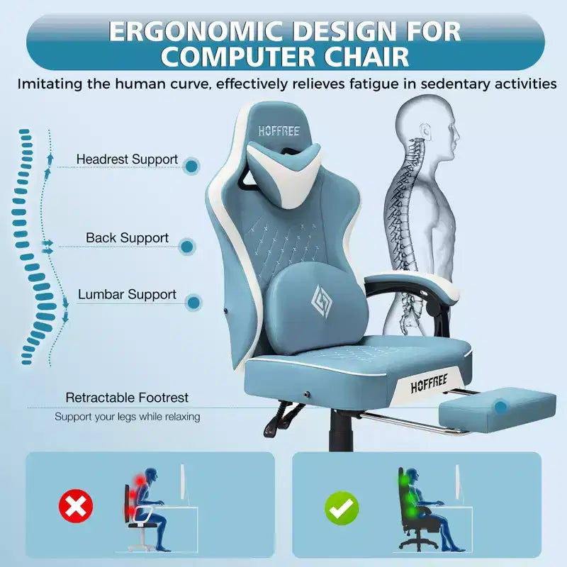 Fauteuil de bureau gaming en cuir Hoffree avec massage, ergonomique, et haut-parleur Bluetooth et repose-pieds