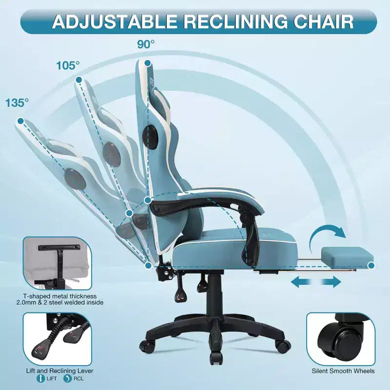 Fauteuil de bureau gaming en cuir Hoffree avec massage, ergonomique, et haut-parleur Bluetooth et repose-pieds