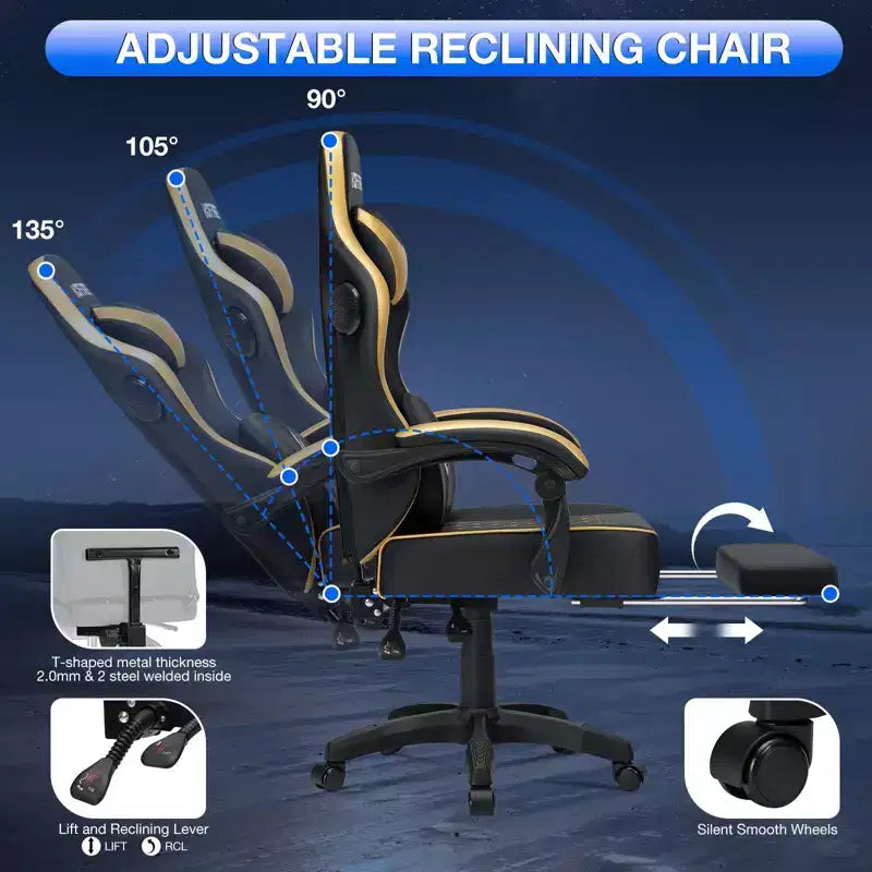 Fauteuil de bureau gaming en cuir Hoffree avec massage, ergonomique, et haut-parleur Bluetooth et repose-pieds