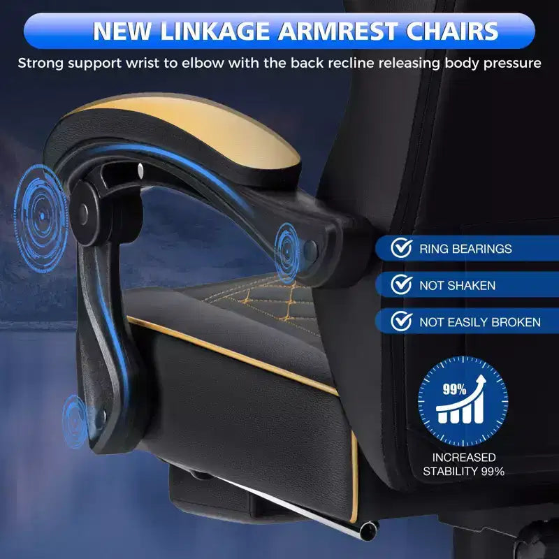 Fauteuil de bureau gaming en cuir Hoffree avec massage, ergonomique, et haut-parleur Bluetooth et repose-pieds