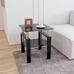 MAMAYEERTY Table d'appoint moderne en verre trempé, table d'appoint carrée pour salon chambre, noir