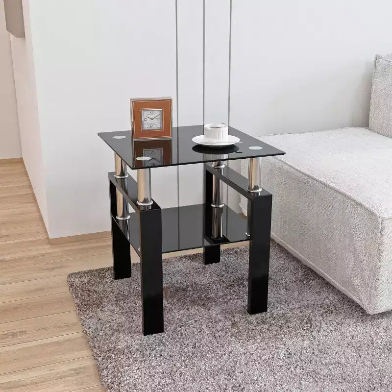 MAMAYEERTY Table d'appoint moderne en verre trempé, table d'appoint carrée pour salon chambre, noir