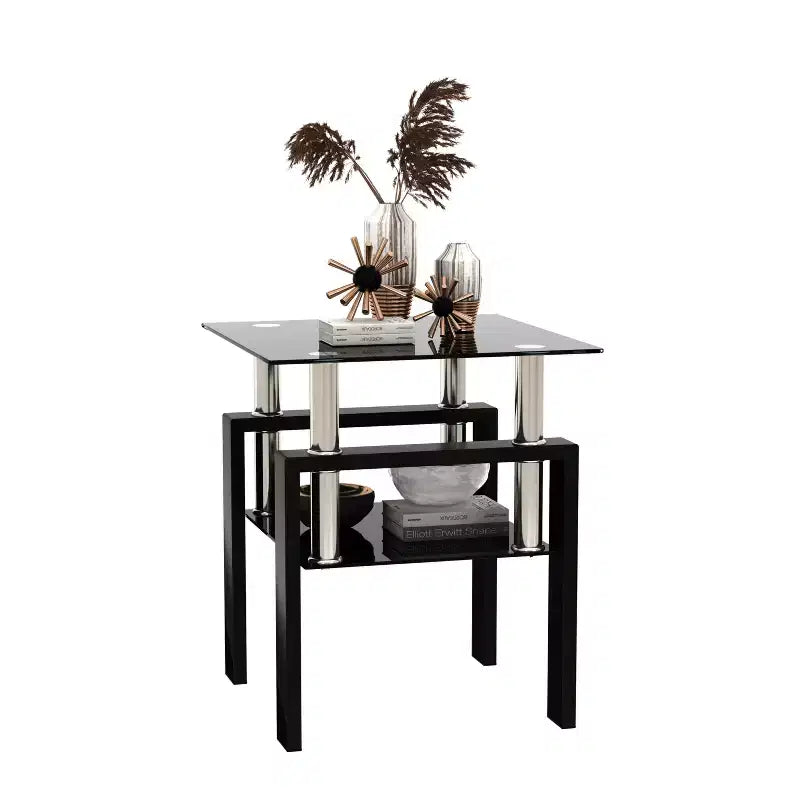 MAMAYEERTY Table d'appoint moderne en verre trempé, table d'appoint carrée pour salon chambre, noir