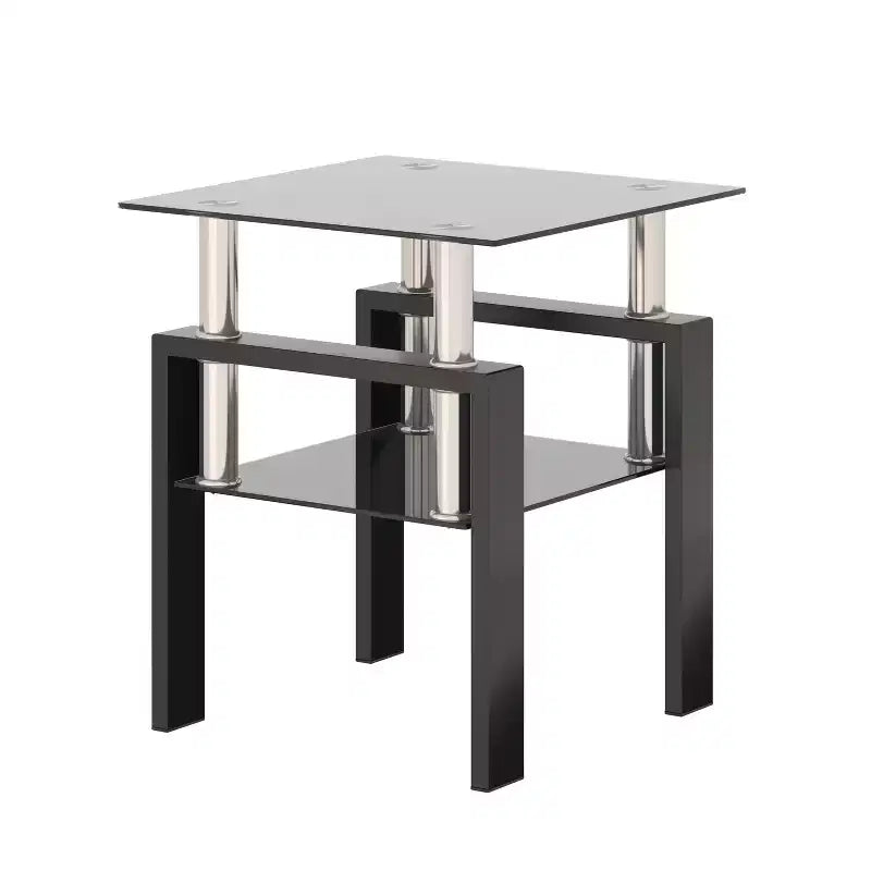 MAMAYEERTY Table d'appoint moderne en verre trempé, table d'appoint carrée pour salon chambre, noir